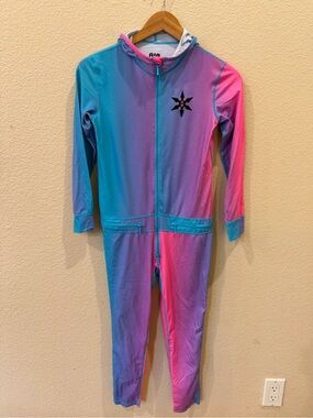 Kids Ombre Blue & Pink Hooded Zipper One-Piece Bodysuit